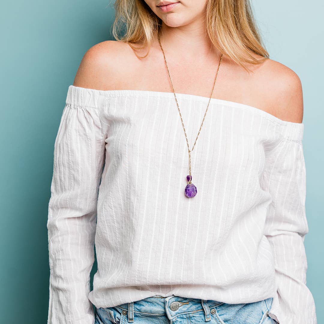 Amethyst Perfume Bottle Drop Chain Necklace-thumbmail-1