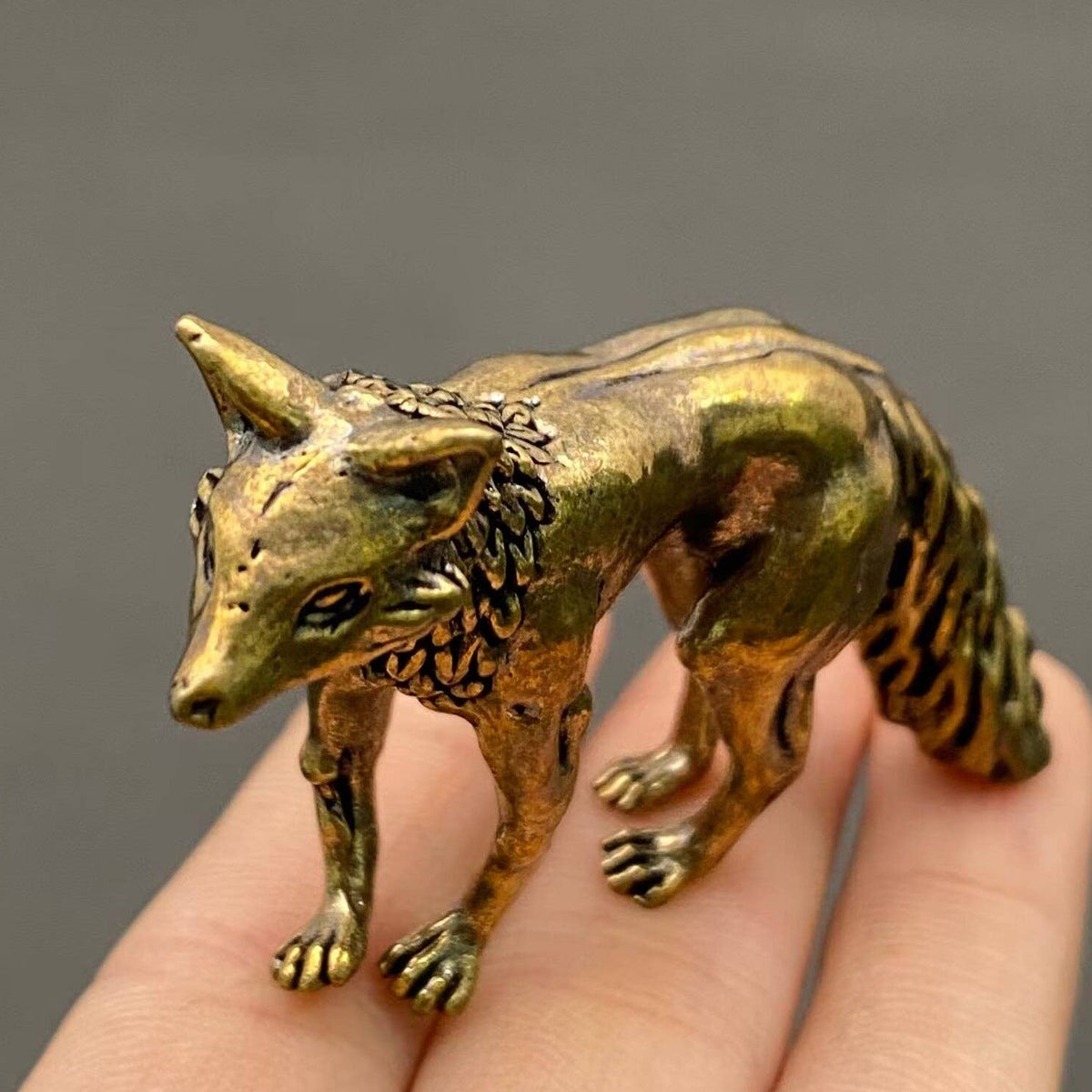 Tiny Brass Fox Figurine