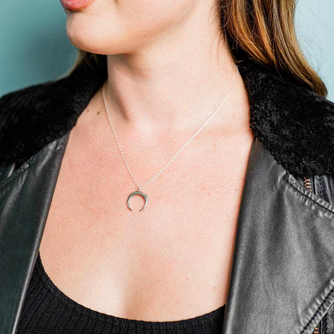 Sterling Silver Crescent Moon Necklace-thumbmail-1