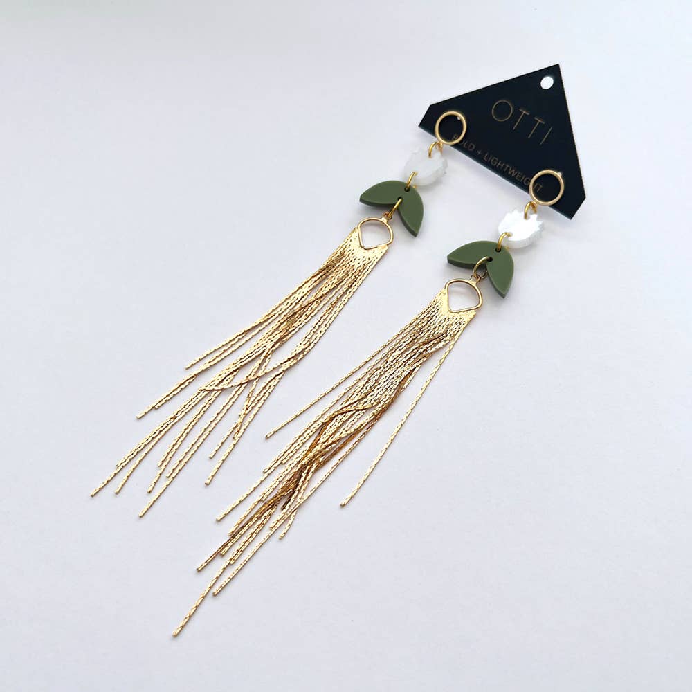 Botanical Lightweight Acrylic Earring: Gold Fringe