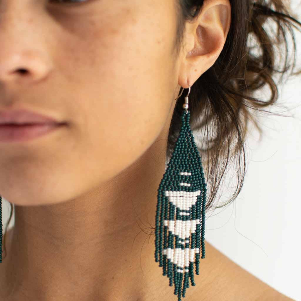 Beaded Fringe Earrings: Jade