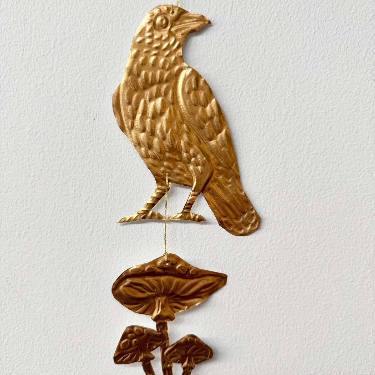 Gold Tin Crow and Mushrooms Hanging Decoration-thumbmail-1