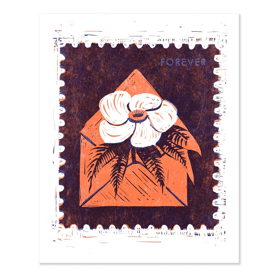 Dogwood & Fern Forever Stamp 8"x10" Woodblock Art Print-thumbmail-2