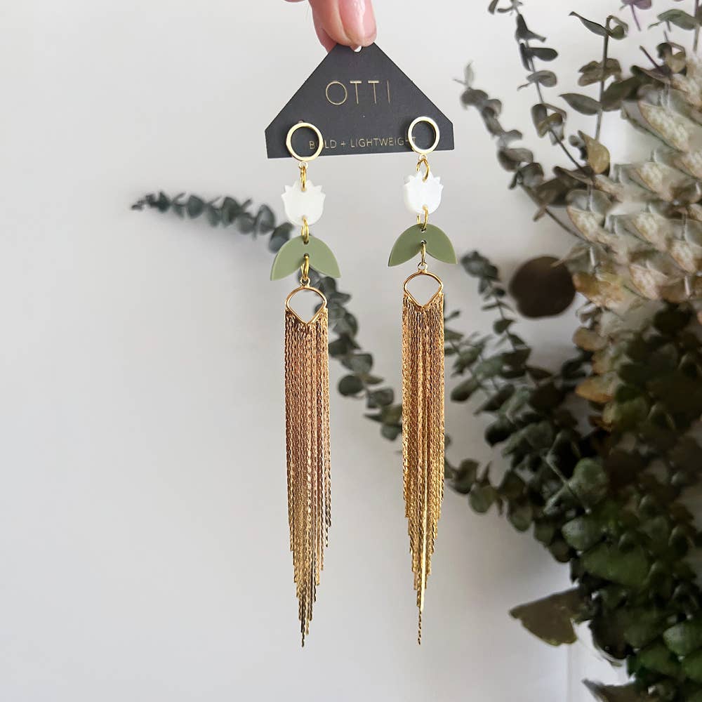 Botanical Lightweight Acrylic Earring: Gold Fringe-thumbmail-3
