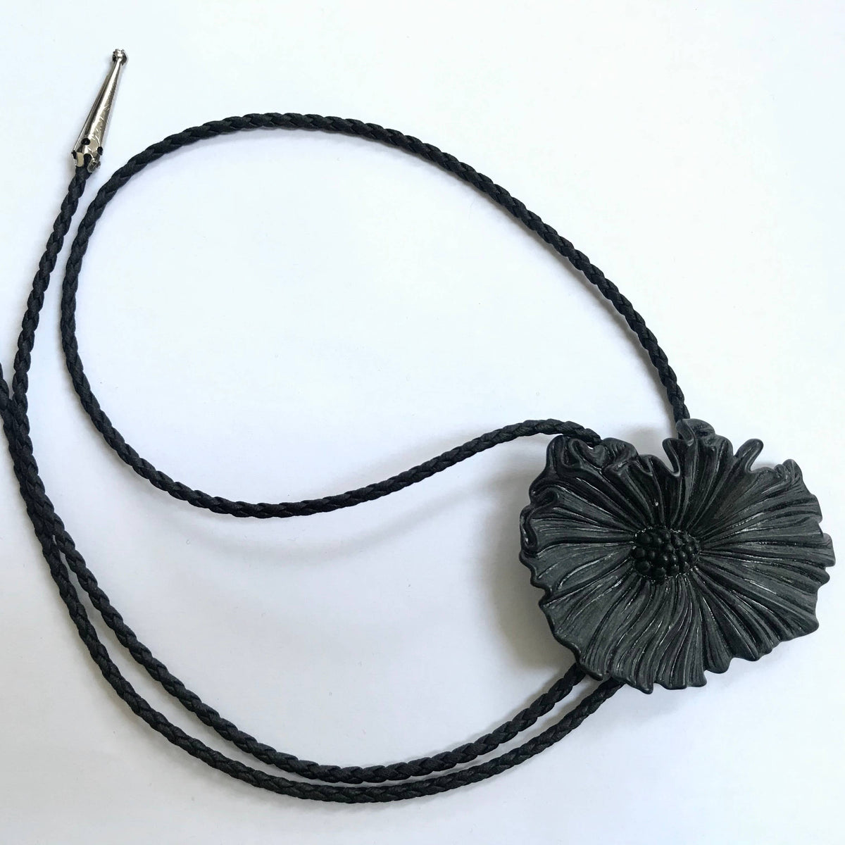 Black Oversized Flower Bolo Tie-thumbmail-2