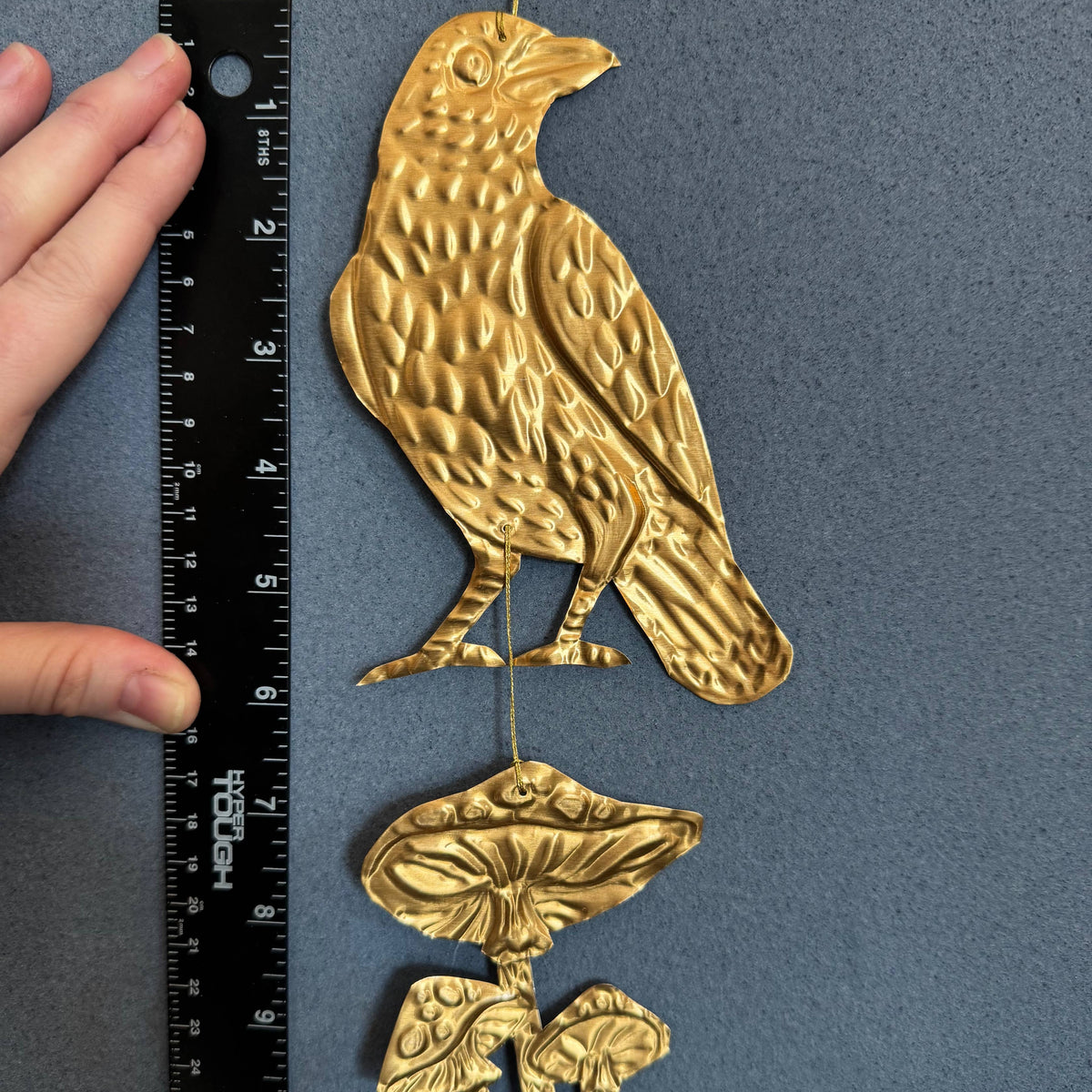 Gold Tin Crow and Mushrooms Hanging Decoration-thumbmail-2