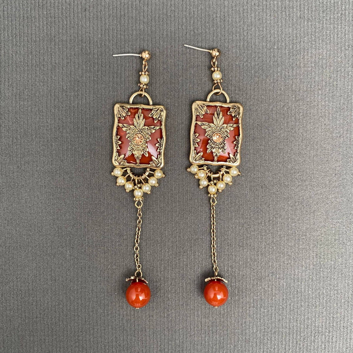 Red Agate Pearl Earrings