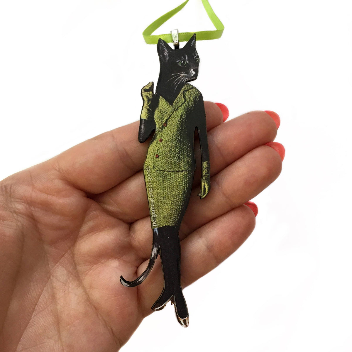 Retro Cat in Avocado Dress Christmas Ornament-thumbmail-2