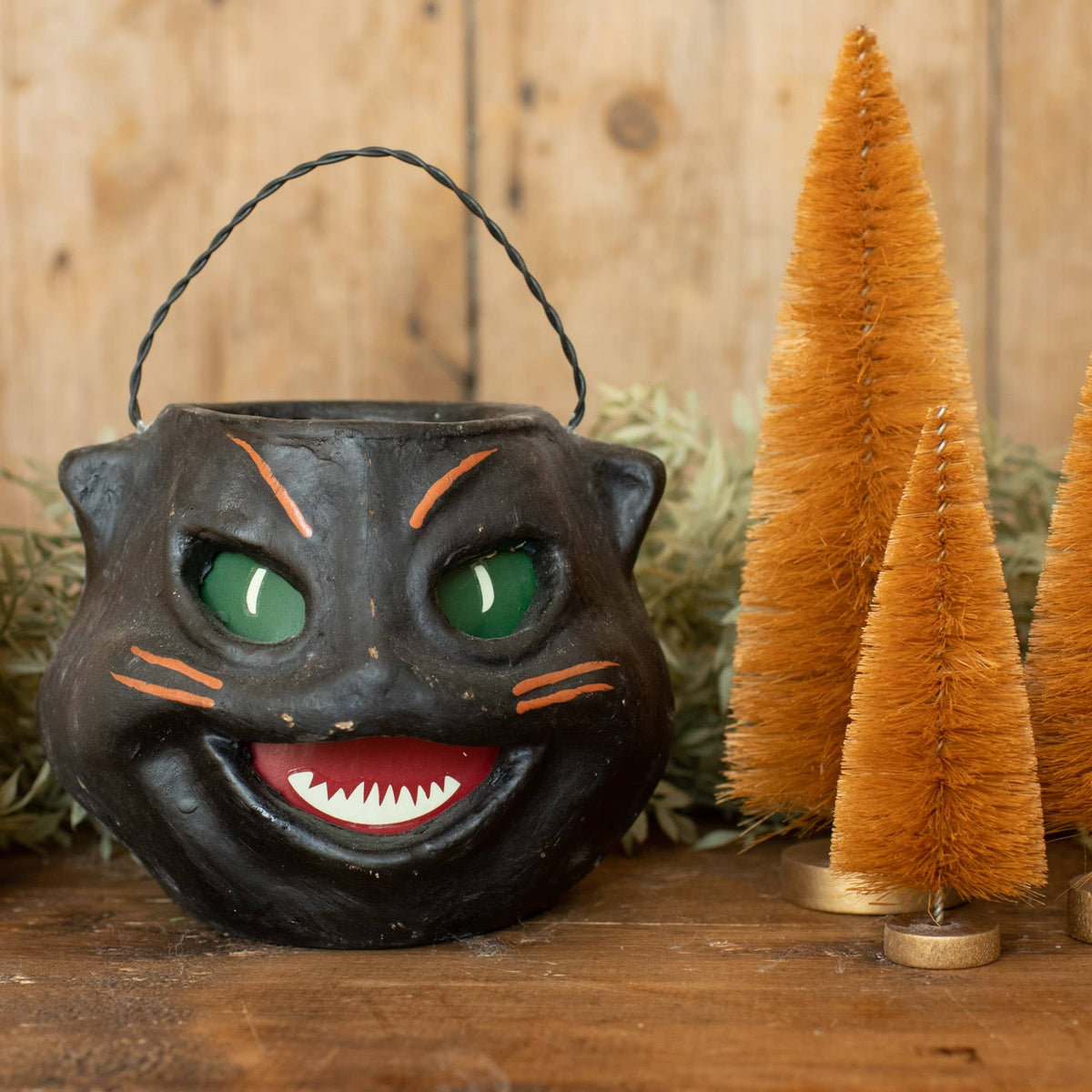 Vintage Black Cat Face Trick or Treating Pail-thumbmail-1