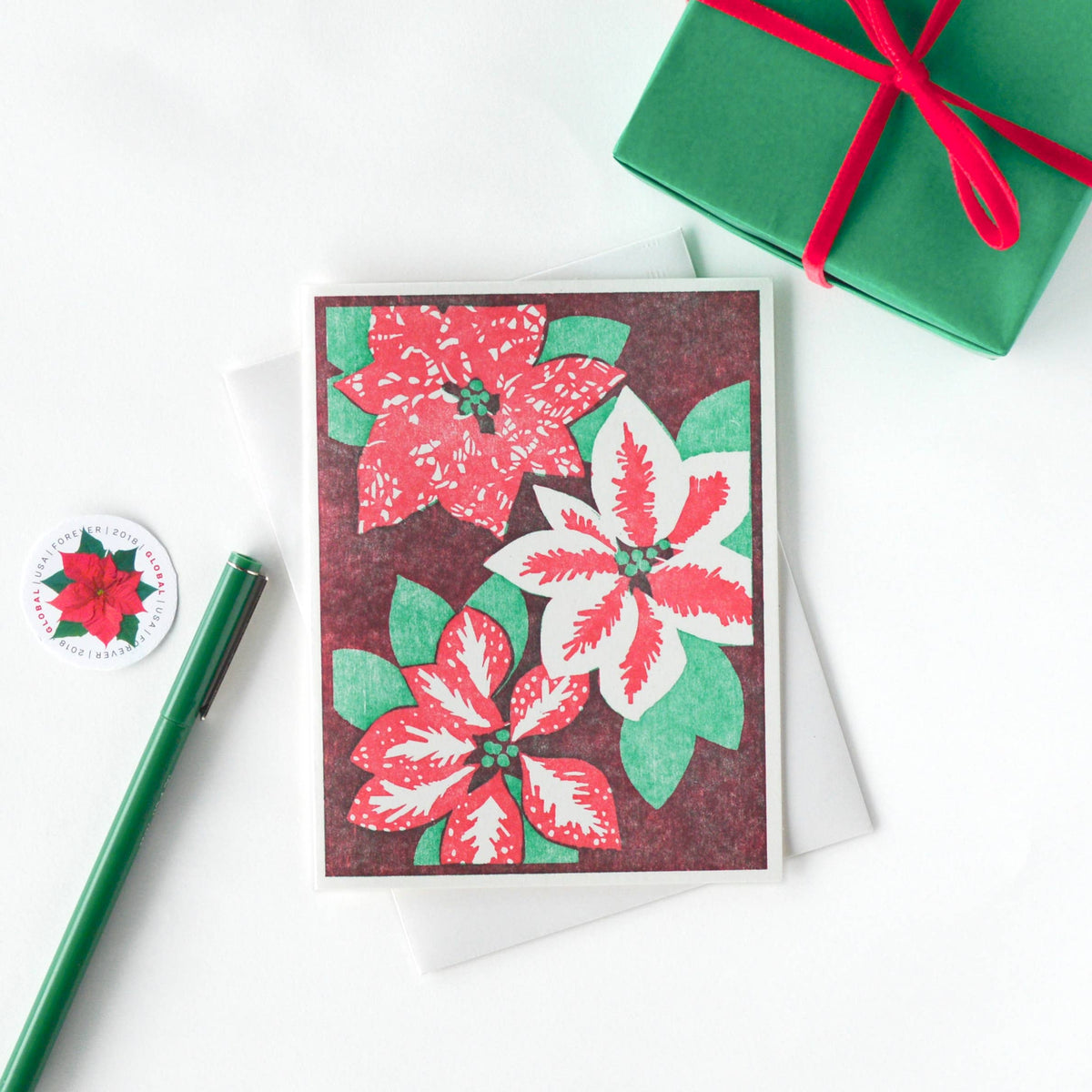 Boxed Card Set - Poinsettias Blank Holiday Cards-thumbmail-1