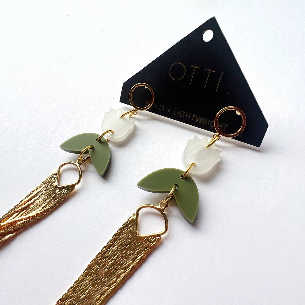 Botanical Lightweight Acrylic Earring: Gold Fringe