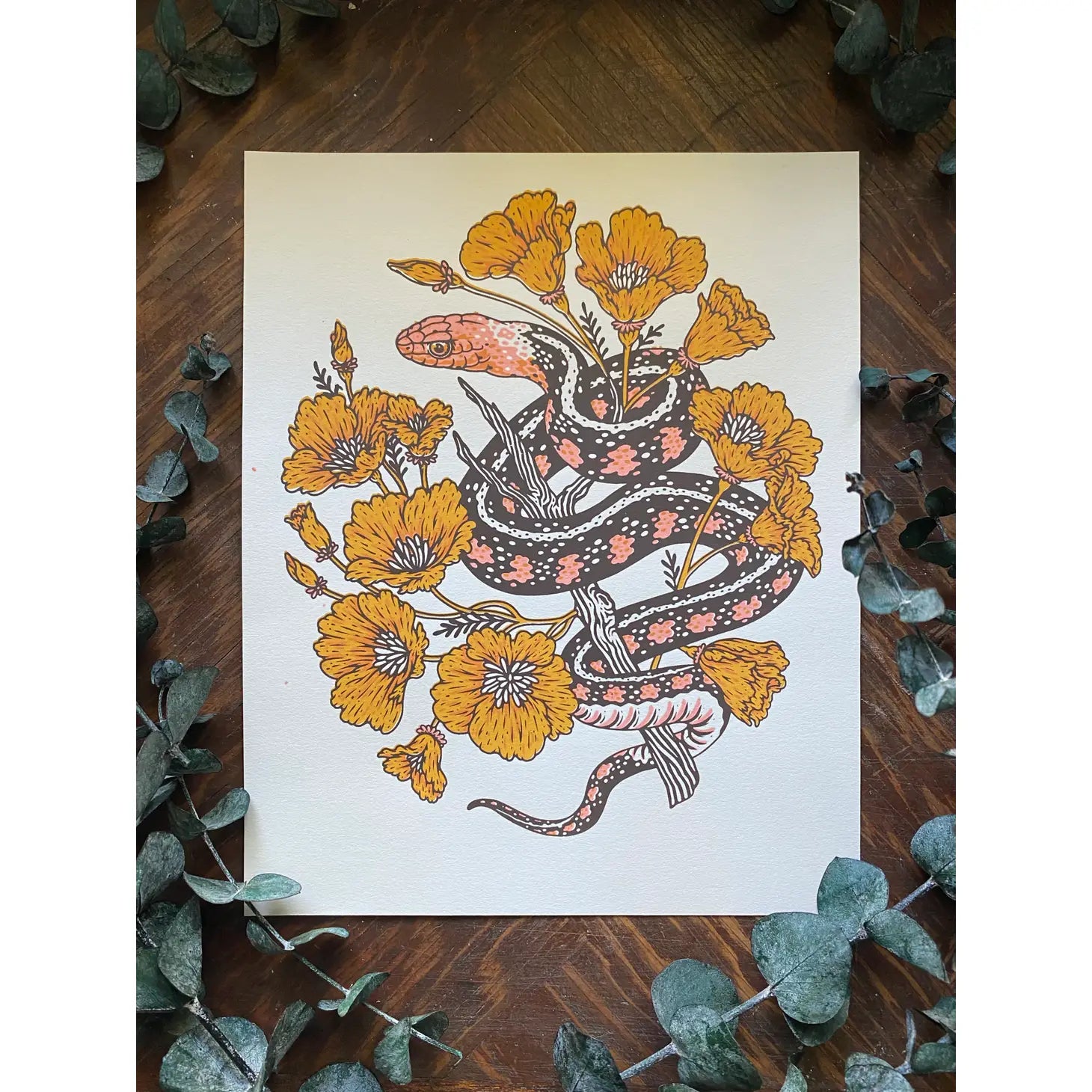 Snake + Poppies Print - 8x10&quot;