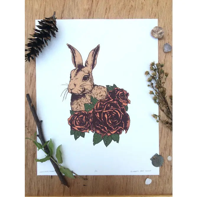 Rabbit in Roses Print - 11x14&quot;